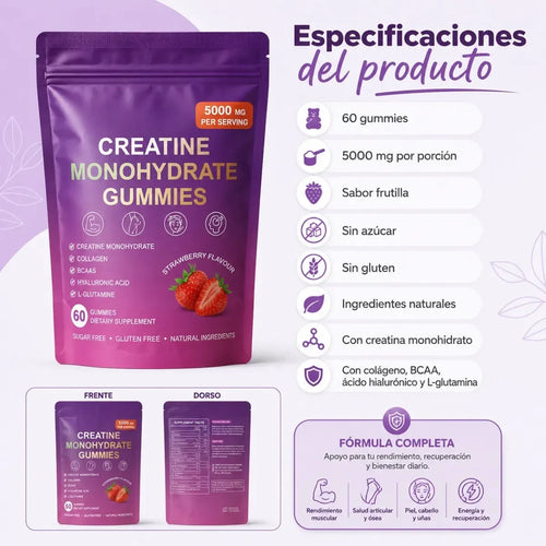 Creatina Monohidratada En Gomitas Mujer Sabor Frutilla