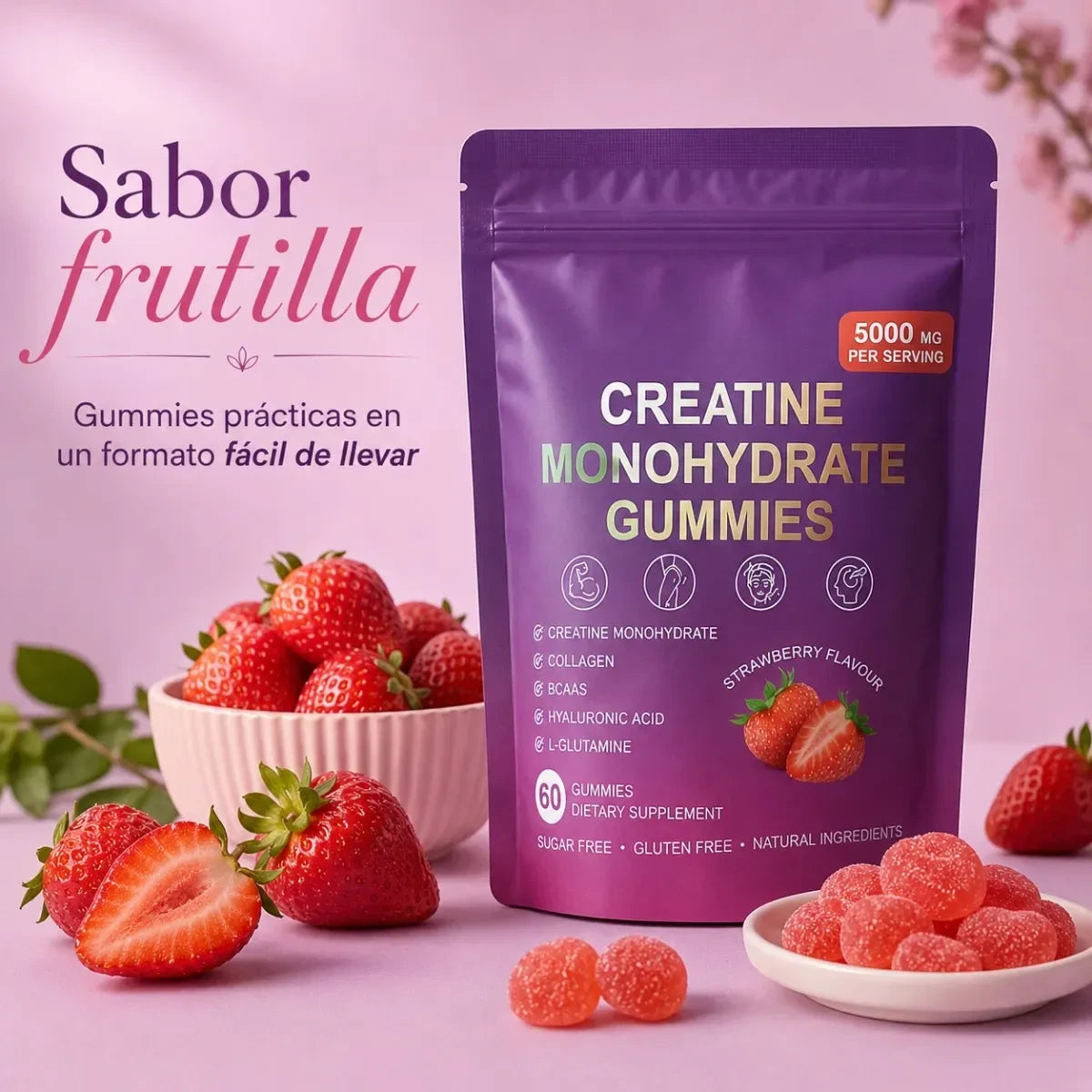 Creatina Monohidratada En Gomitas Mujer Sabor Frutilla